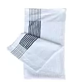The E9 Golf Caddy Towel is a long white with gray stripe golf towel that is great for the golf caddy and those who like versatility 