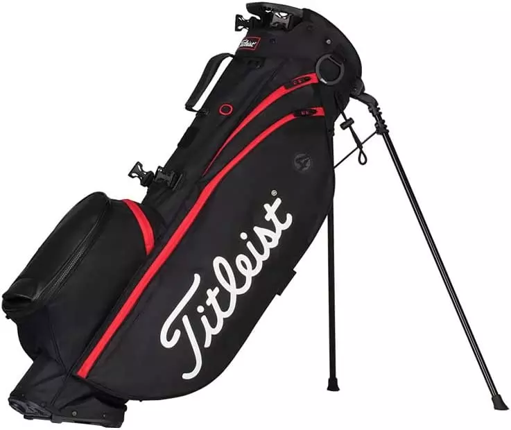 Easily one of the best golf bags on the market, the Titleist Players 4 is a bag for any player ready for comfort and looks. Bag in black with red stripes.