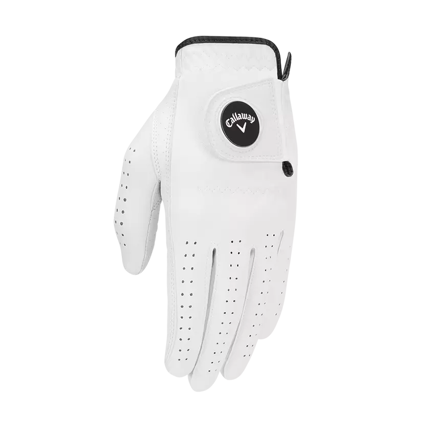 The Callaway OptiFlex Golf Glove in white with magnetic ball marker
