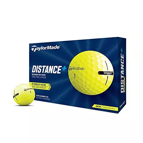 The TaylorMade Distance+ Golf Balls is a white golf ball with a solid line to help you line up for your putts for optimal precision. This ball has a soft feel for those looking for a mid to high spin rate.