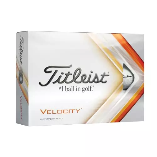 The Titleist Velocity Golf Balls are white golf balls with the Titleist logo, and the ball number is shown in red font color. This ball includes a thick line with the text “velocity” showing on the ball that really helps to keep your eyes focused on where the ball needs to go.