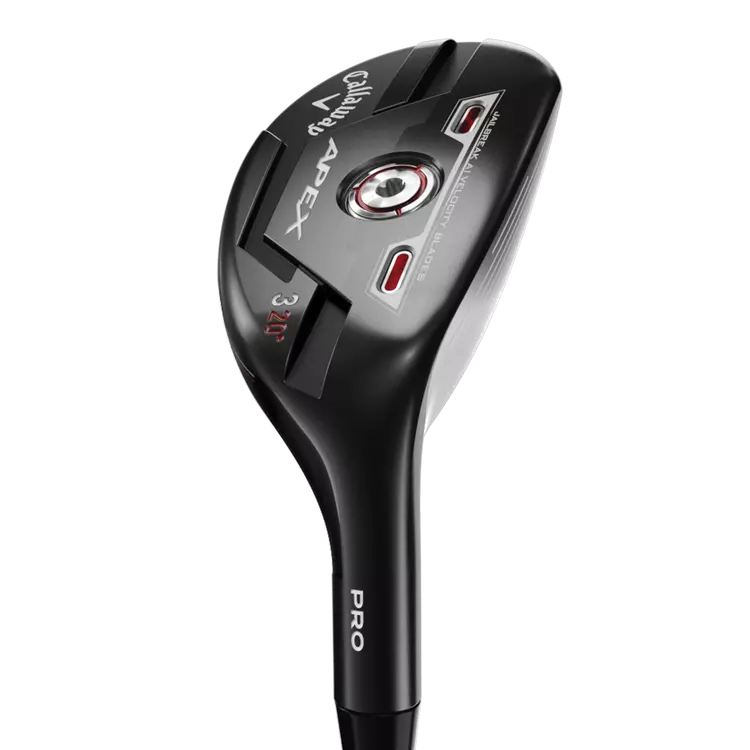 The Callaway Golf Apex Pro Hybrid is a solid black hybrid with an adjustable weight at the bottom of the club to provide optimal flexibility for all kinds of golfers