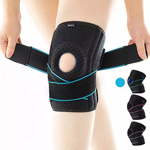 The Doufurt Knee Brace is an all-black knee brace with two straps that wrap around the knee which allows the individual to determine the right level of tightness and overall fit needed to support the knee.