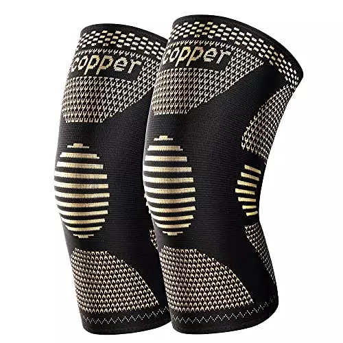 The JHVW Copper Knee Braces for Knee Pain (2 pack) is a colorful design with a copper background with black outlines to help you determine where the knee brace should be placed.