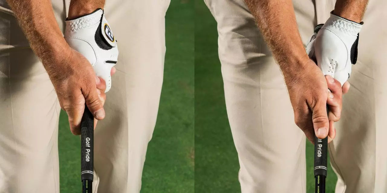 Golf grip hand placement, proper thumb placement