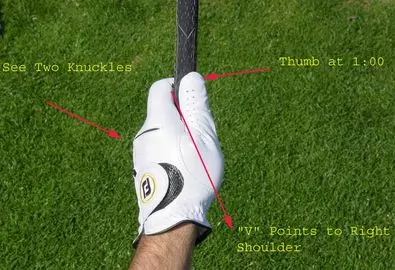Golf club grip tips using the v method