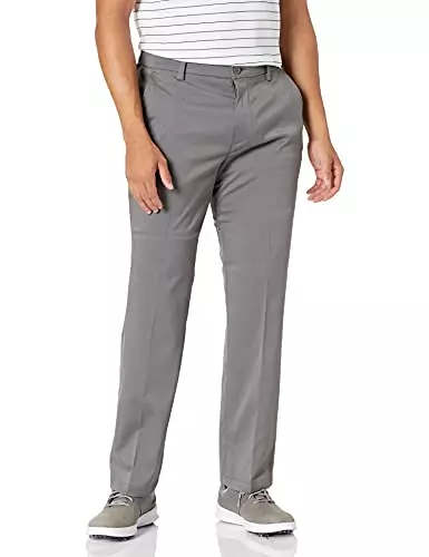 The Amazon Essentials Men's Classic-Fit Stretch Golf Pant is a straight and narrow golf pant made with 98% polyester that comes with added room between your body and pant