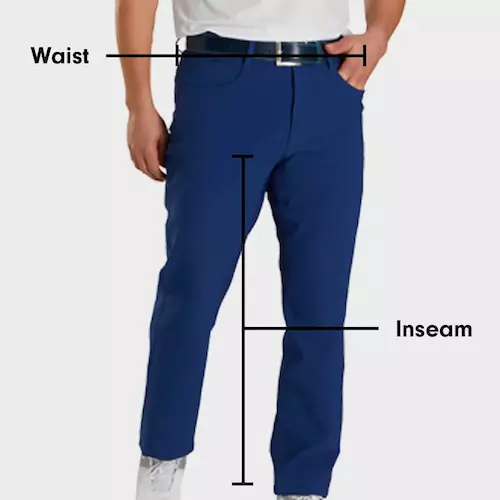 mens golf pants showing the difference between inseam and waist