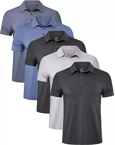 The TELALEO 4/5 Pack Mens Polo Shirt includes multiple golf shirts in varying colors from green to blue and two different shades of gray